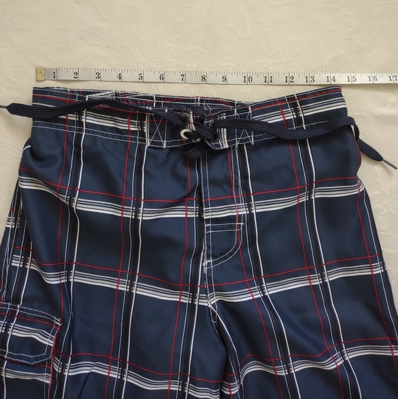 Ocean Pacific blue plaid white red swim shorts - Picture 3 of 7